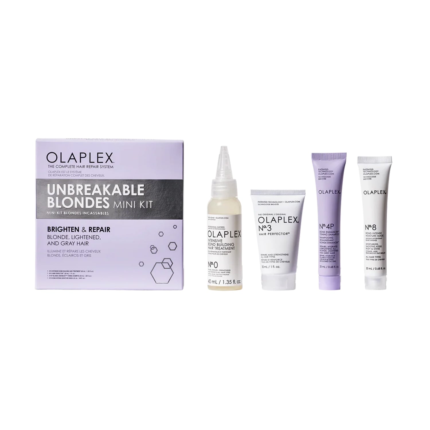 Уцінка! Набір для блонду Olaplex Unbreakable Blondes Mini Kit (еліксир, 40 мл + еліксир, 30 мл + шампунь, 20 мл + маска, 20 мл)